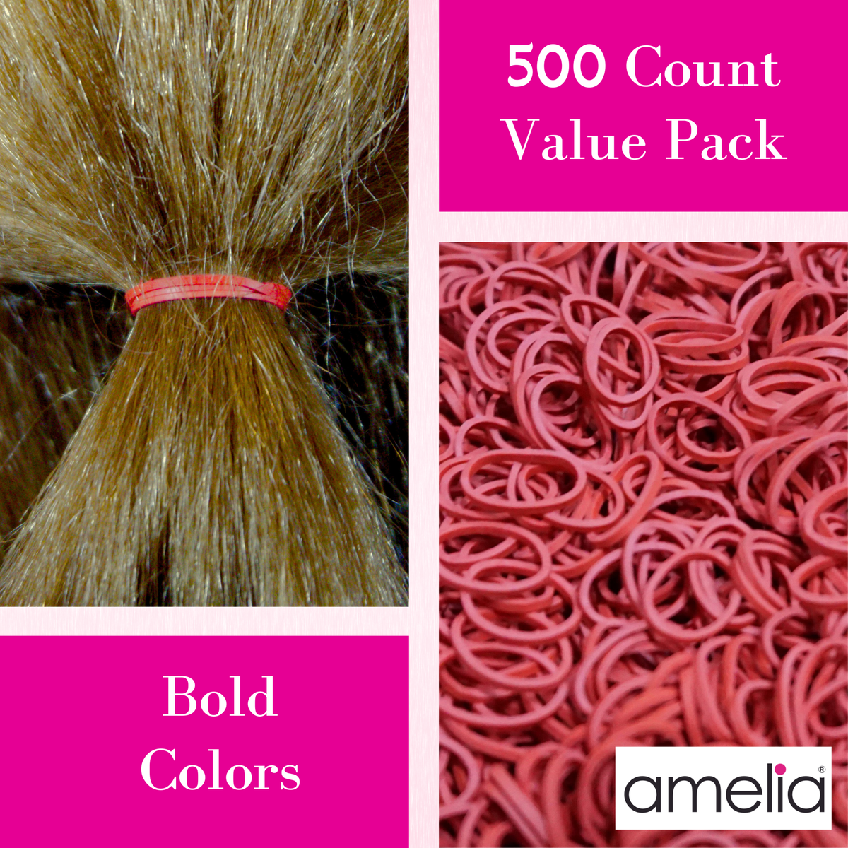 Amelia Beauty | 500 Count, 1/2in Red Rubber Hair Bands | Made in USA | Ideal for Ponytails, Braids, Twists & Locs