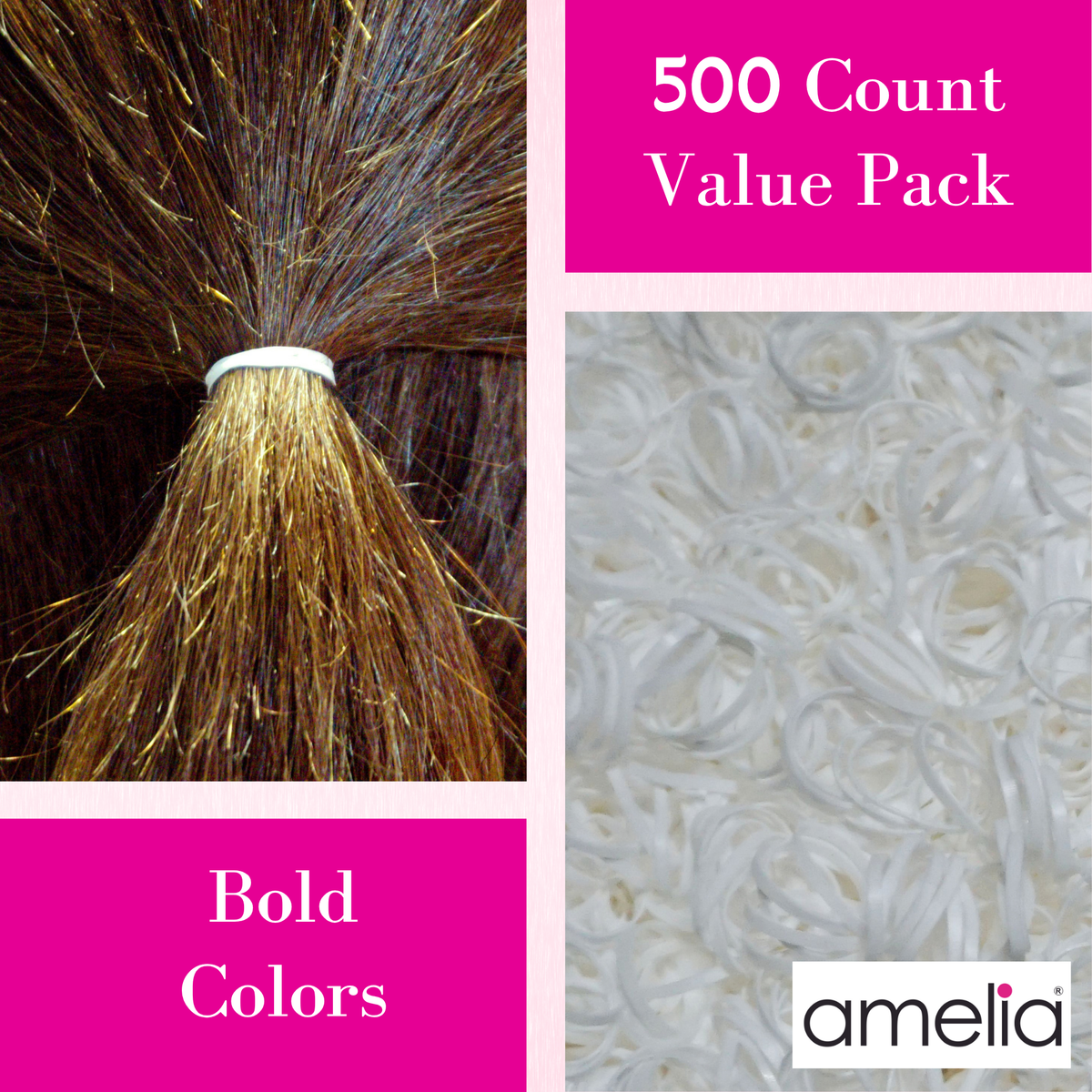 Amelia Beauty 500 Count Small White Tangle-Free Elastic Ponytail Holders, 1/2-Inch Hair Ties for Ponytails, Braids, Twists & Hair Sectioning, Made in USA