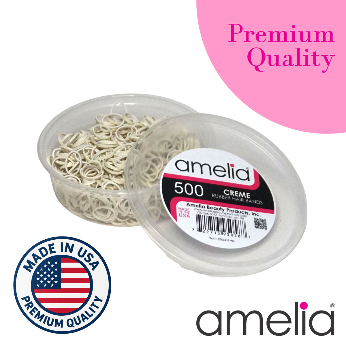Amelia Beauty | 500 Count, 1/2in Cream Colored Rubber Hair Bands | Made in USA | Ideal for Ponytails, Braids, Twists & Locs