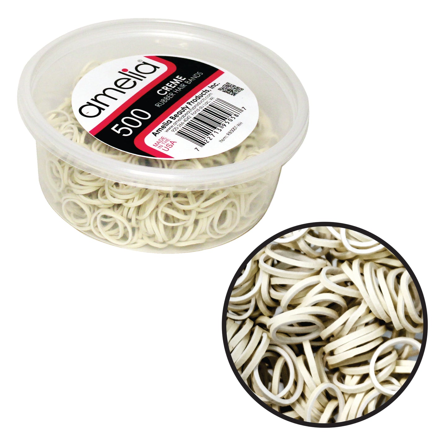 Amelia Beauty | 1/2in, Creme, Elastic Rubber Band Pony Tail Holders | Made in USA, Ideal for Ponytails, Braids, Twists, Dreadlocks, Styling Accessories for Women, Men and Girls | 500 Pack