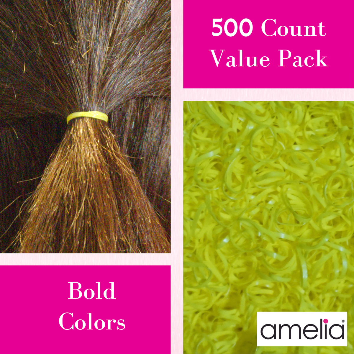 Amelia Beauty 500 Count Small Yellow Tangle-Free Elastic Ponytail Holders, 1/2-Inch Hair Ties for Ponytails, Braids, Twists & Hair Sectioning, Made in USA