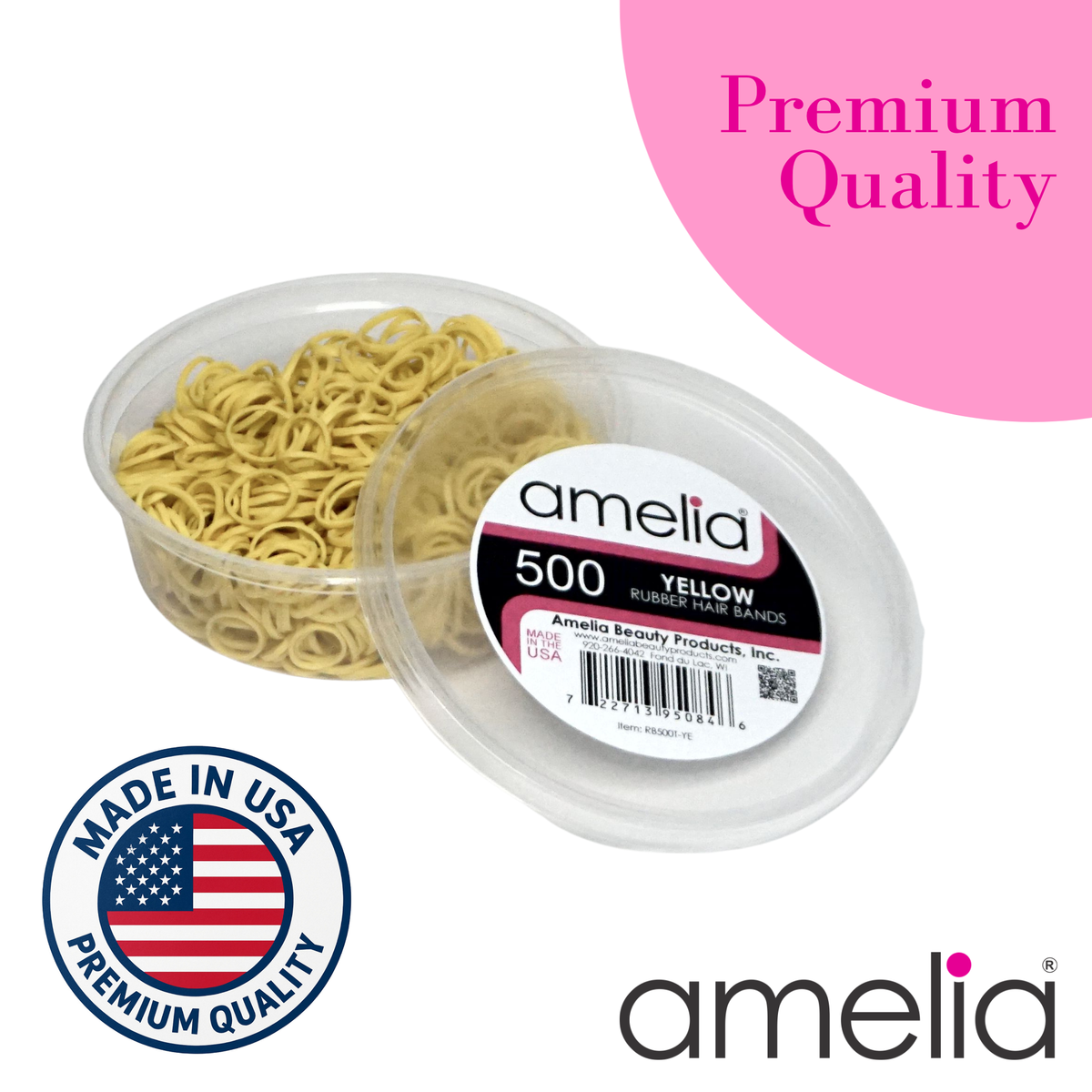 Amelia Beauty | 500 Count, 1/2in Yellow Rubber Hair Bands | Made in USA | Ideal for Ponytails, Braids, Twists & Locs