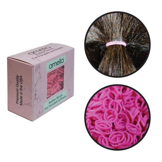 Amelia Beauty | 1/2in, Pink, Elastic Rubber Band Pony Tail Holders | Made in USA, Ideal for Ponytails, Braids, Twists, Dreadlocks, Styling Accessories for Women, Men and Girls | 500 Pack