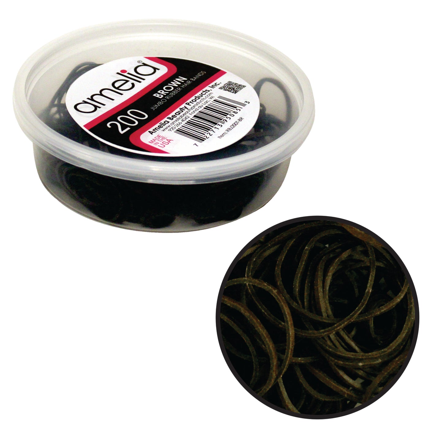 200 Jumbo 1" Brown Rubber Bands for Hair | Extra Strong Ponytail Holders for Braids, Buns & Thick Hair | Made in USA | 200 Count Bulk Pack