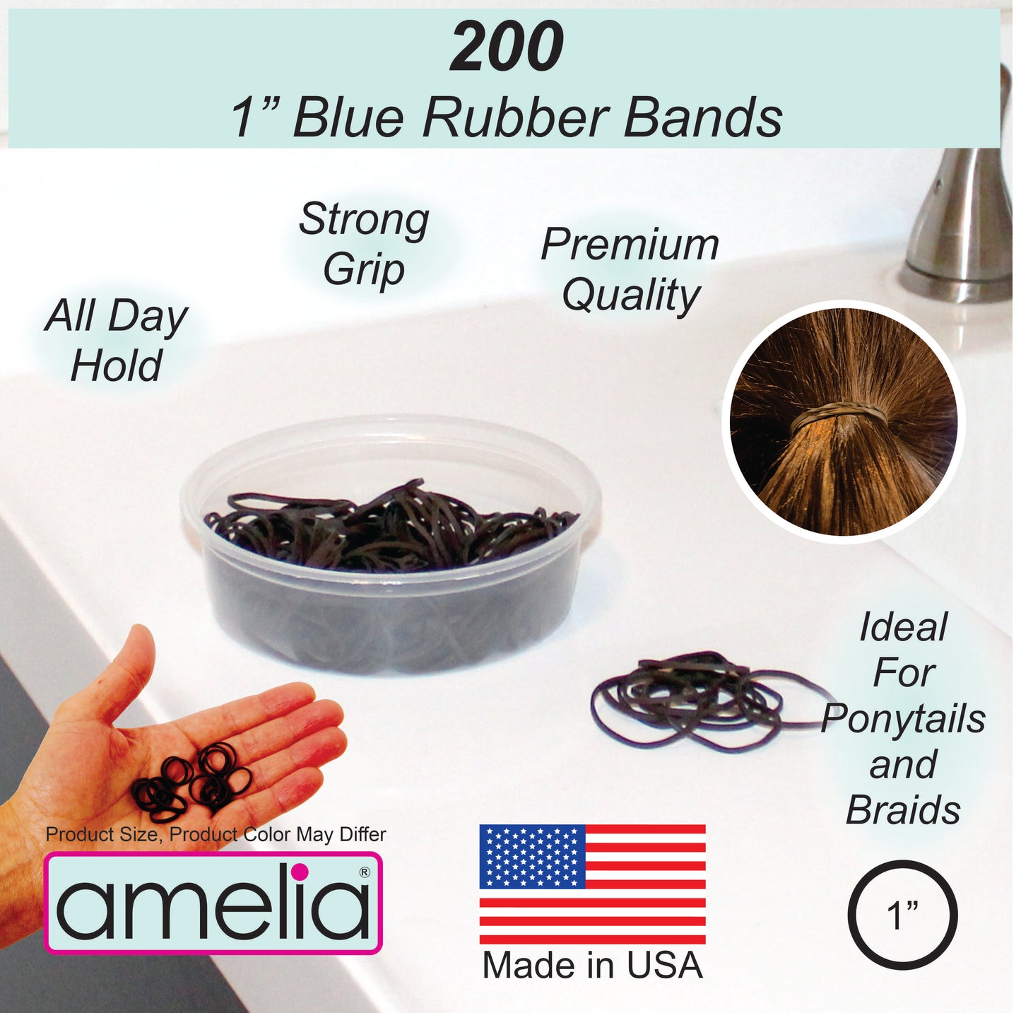 200 Jumbo 1" Brown Rubber Bands for Hair | Extra Strong Ponytail Holders for Braids, Buns & Thick Hair | Made in USA | 200 Count Bulk Pack