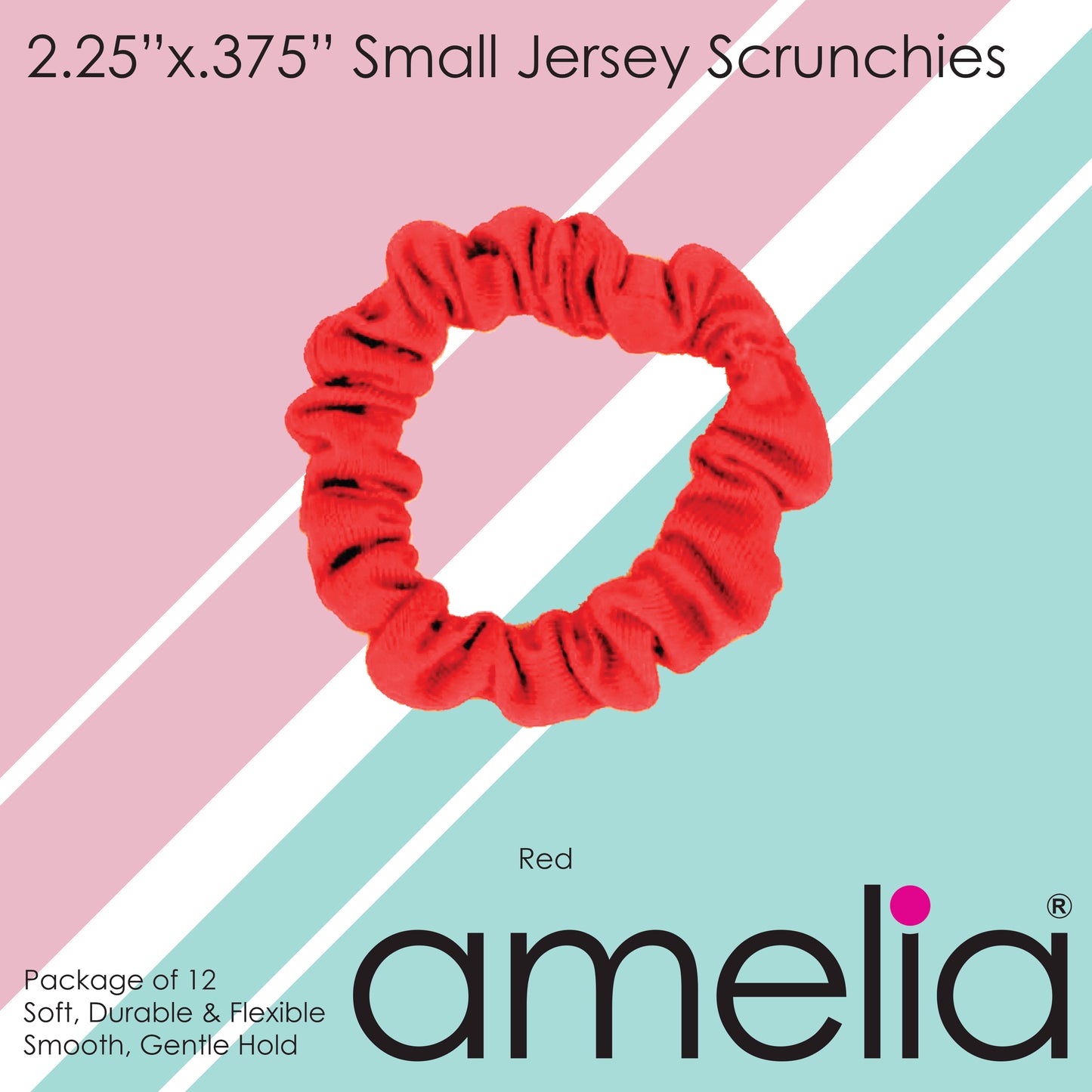 Amelia Beauty, Red Jersey Scrunchies, 2.25in Diameter, Gentle on Hair, Strong Hold, No Snag, No Dents or Creases. 12 Pack