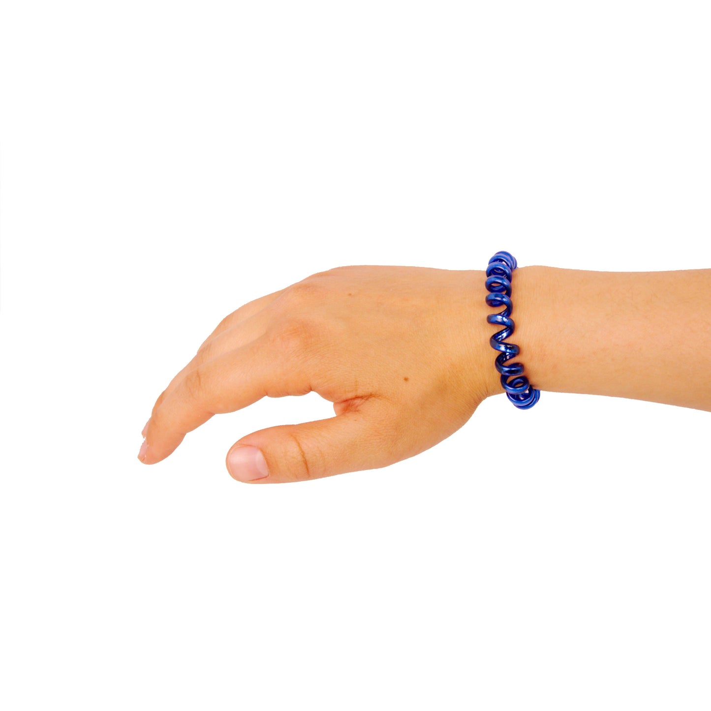 Amelia Beauty, 8 Small Shinny Elastic Hair Telephone Cord Coils, 1.5in Diameter Spiral Hair Ties, Strong Hold, Gentle on Hair, Blue