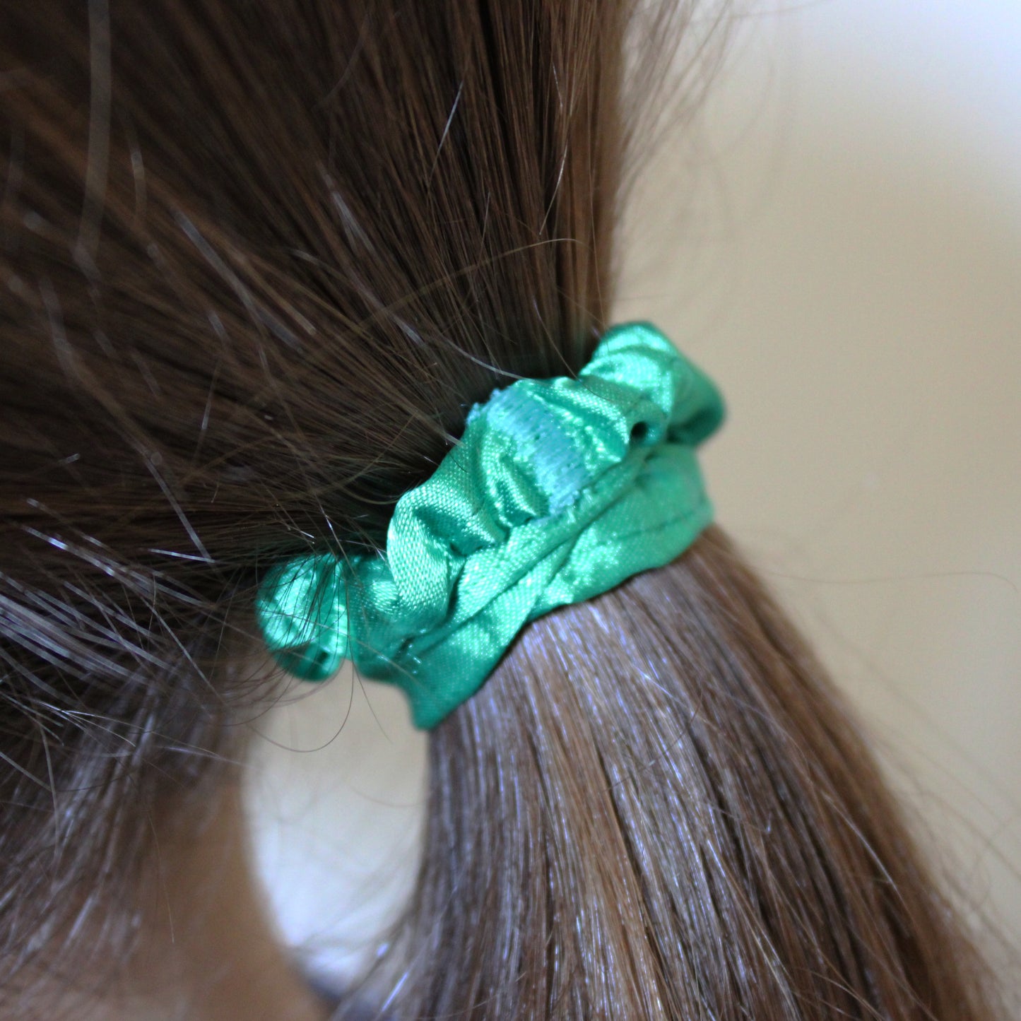 Amelia Beauty, Green Skinny Satin Scrunchies, 2in Diameter, Gentle and Strong Hold, No Snag, No Dents or Creases. 12 Pack