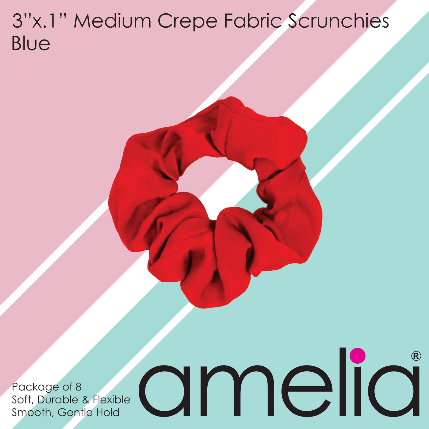 Amelia Beauty | 3in Red Crepe Scrunchies | Soft, Gentle and Strong Hold | No Snag, No Dents or Creases | 8 Pack