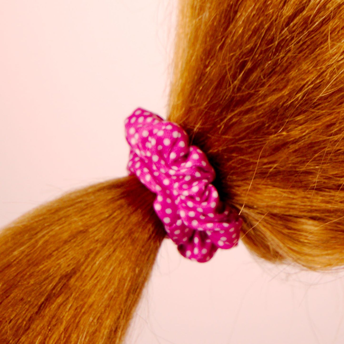 Amelia Beauty, Medium Pink with White Polka Dot Jersey Scrunchies, 2.5in Diameter, Gentle on Hair, Strong Hold, No Snag, No Dents or Creases. 10 Pack