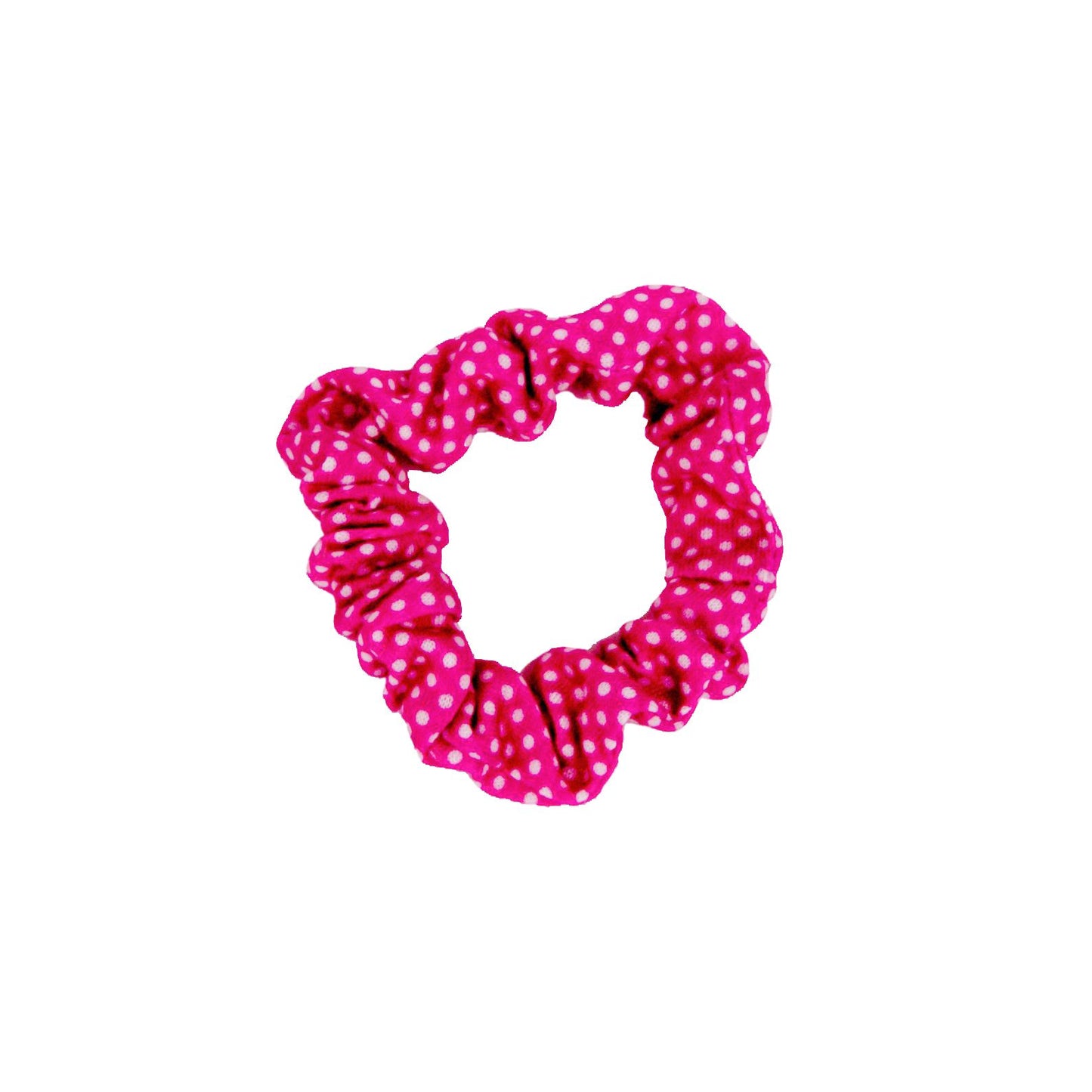 Amelia Beauty, Medium Pink with White Polka Dot Jersey Scrunchies, 2.5in Diameter, Gentle on Hair, Strong Hold, No Snag, No Dents or Creases. 10 Pack