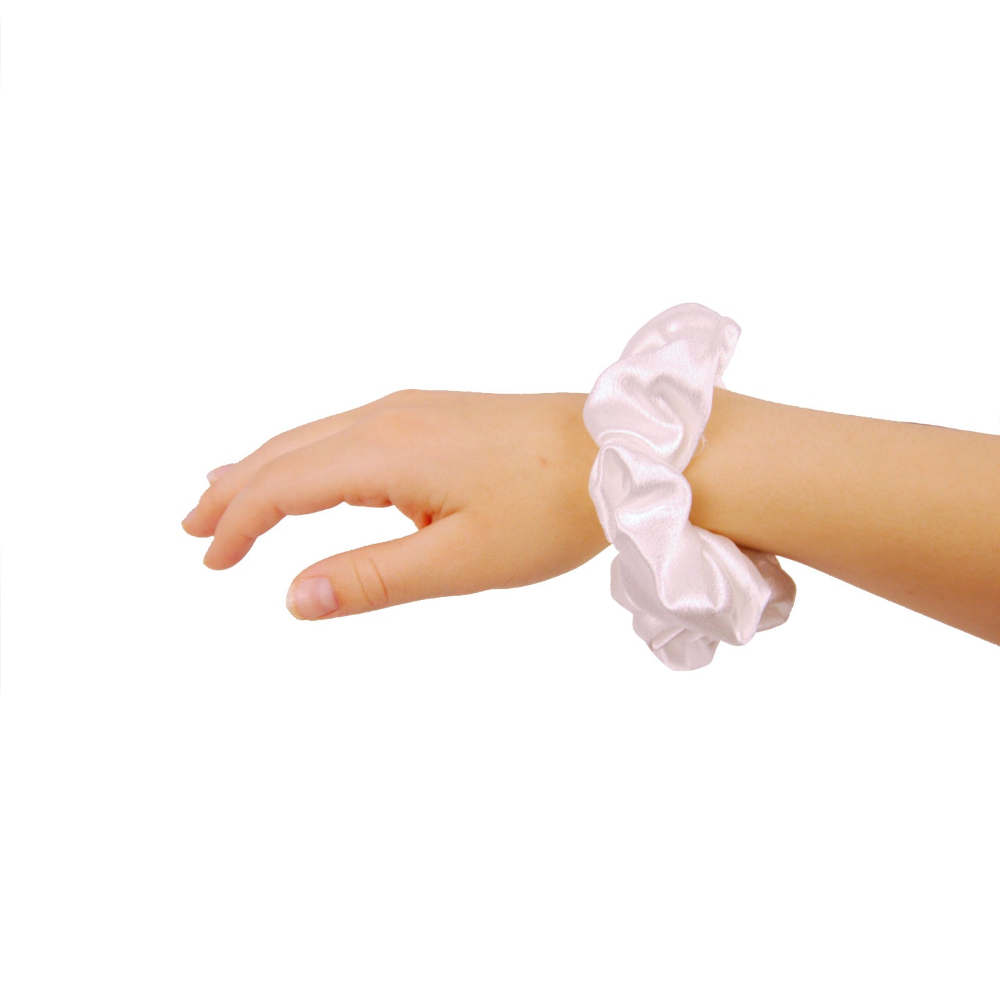 Amelia Beauty, White Imitation Silk Scrunchies, 4.5in Diameter, Gentle on Hair, Strong Hold, No Snag, No Dents or Creases. 6 Pack