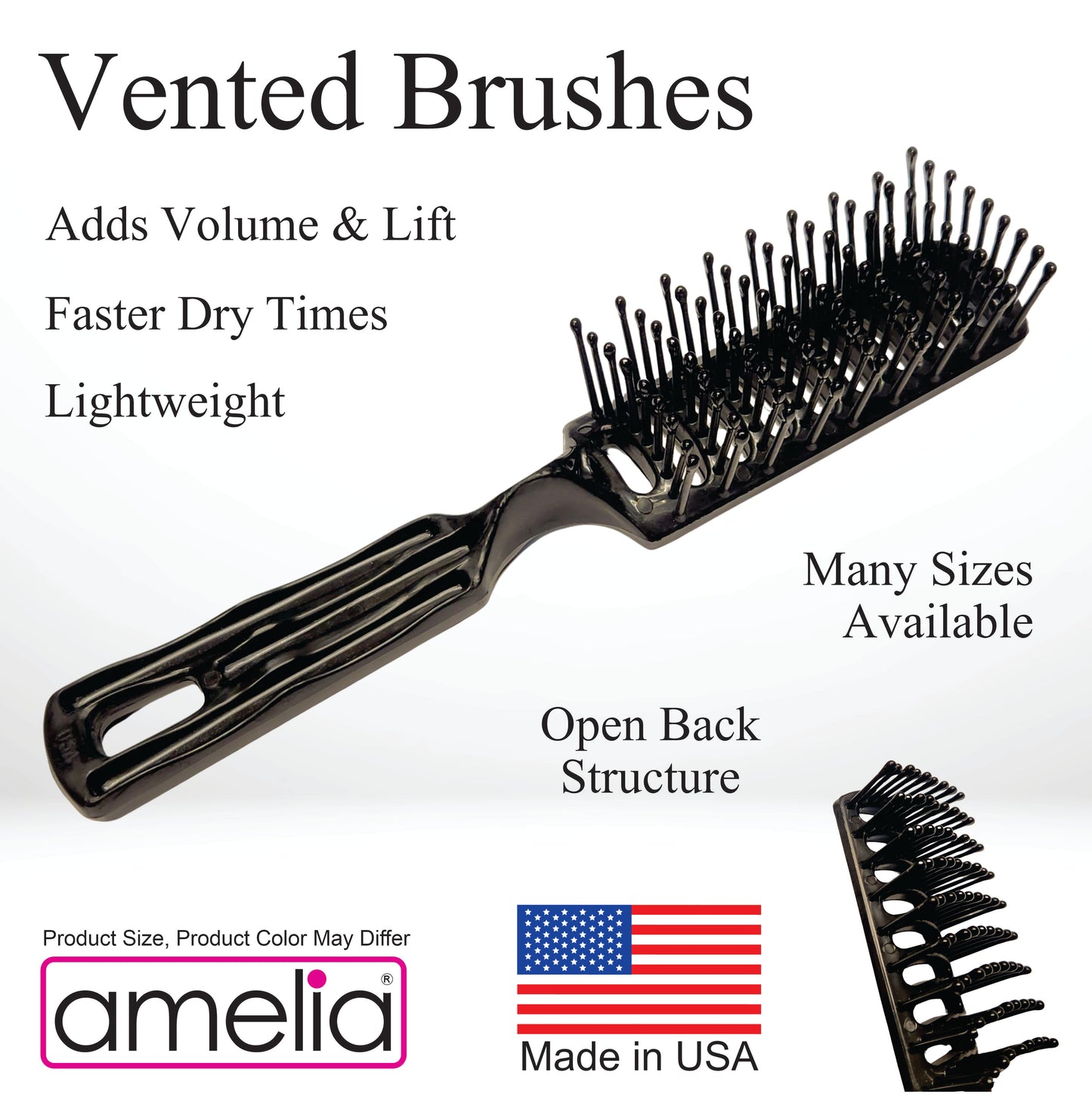 Amelia Beauty 6" Tipped Vented Hair Brush, 2 Pack – Fast Drying, Detangling & Volume Styling – Made in USA