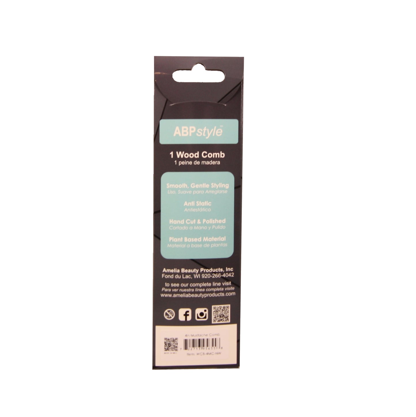 ABPStyle, 4in Neem Wood Mustache Comb. Anti-Static, Damage Free, Promotes Hair Growth, Environmentally Friendly