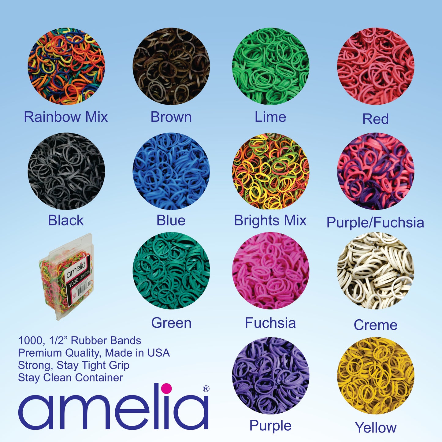 Amelia Beauty | 1/2in, Red, Elastic Rubber Band Pony Tail Holders | Made in USA, Ideal for Ponytails, Braids, Twists, Dreadlocks, Styling Accessories for Women, Men and Girls | 1000 Pack