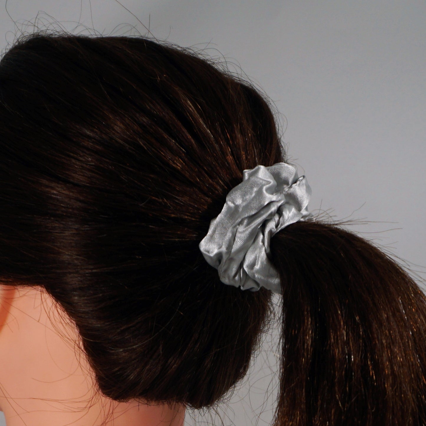 Amelia Beauty Products, Gray Satin Scrunchies, 3.5in Diameter, Gentle on Hair, Strong Hold, No Snag, No Dents or Creases. 8 Pack