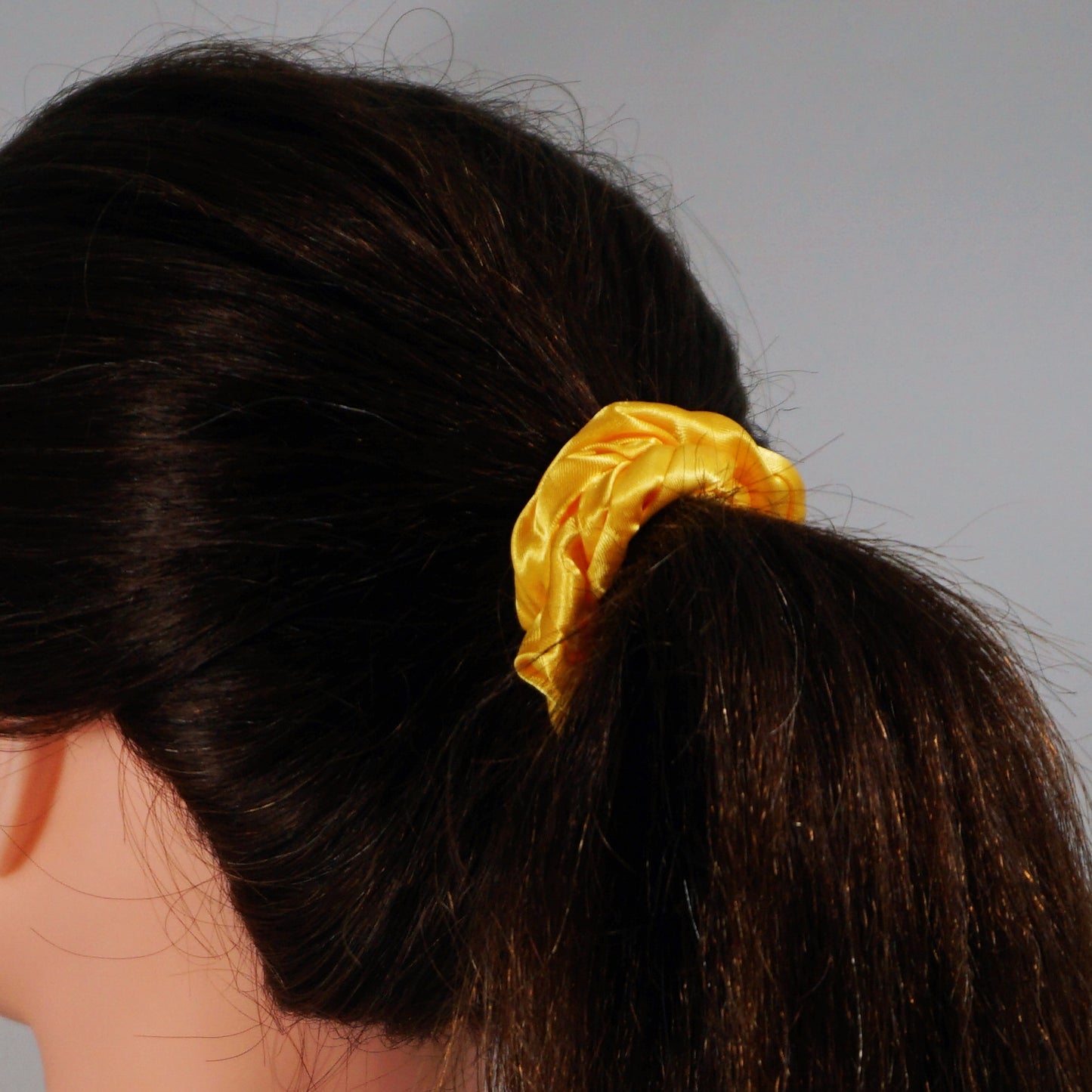 Amelia Beauty Products, Yellow Satin Scrunchies, 3.5in Diameter, Gentle on Hair, Strong Hold, No Snag, No Dents or Creases. 8 Pack