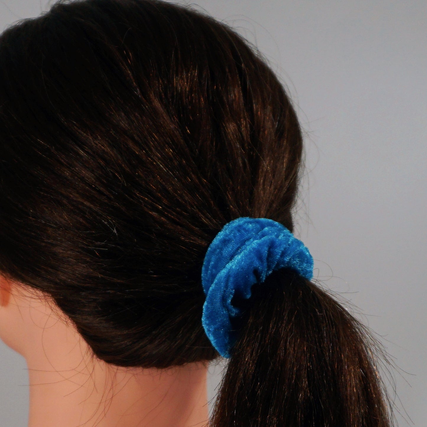 Amelia Beauty Products, Blue Velvet Velvet Scrunchies, 3.5in Diameter, Gentle on Hair, Strong Hold, No Snag, No Dents or Creases. 8 Pack