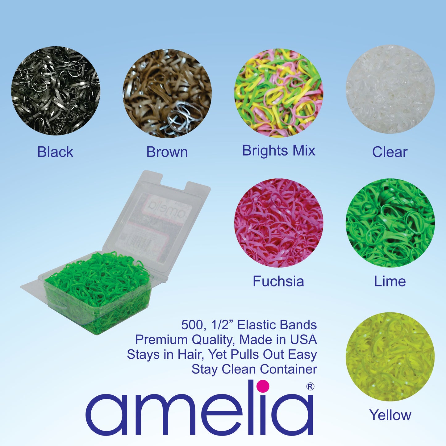 Amelia Beauty | 1/2in, Brown, Tangle Free Elastic Pony Tail Holders | Made in USA, Ideal for Ponytails, Braids, Twists. For Women, Girls. Pain Free, Snag Free, Easy Off | 500 Pack