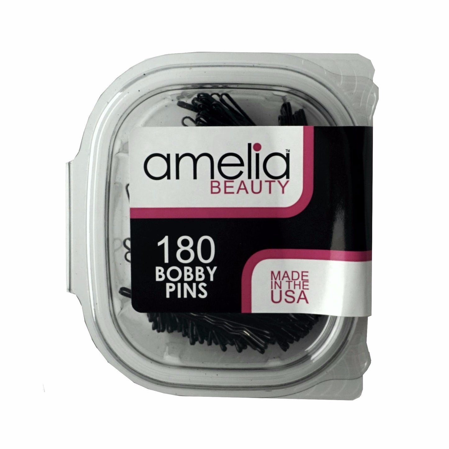 Amelia Beauty Professional Quality Black Bobby Pins, Made in USA, 180 Count, 2" Long, Strong Grip, Durable Plastic Tips, Comfortable All-Day Wear