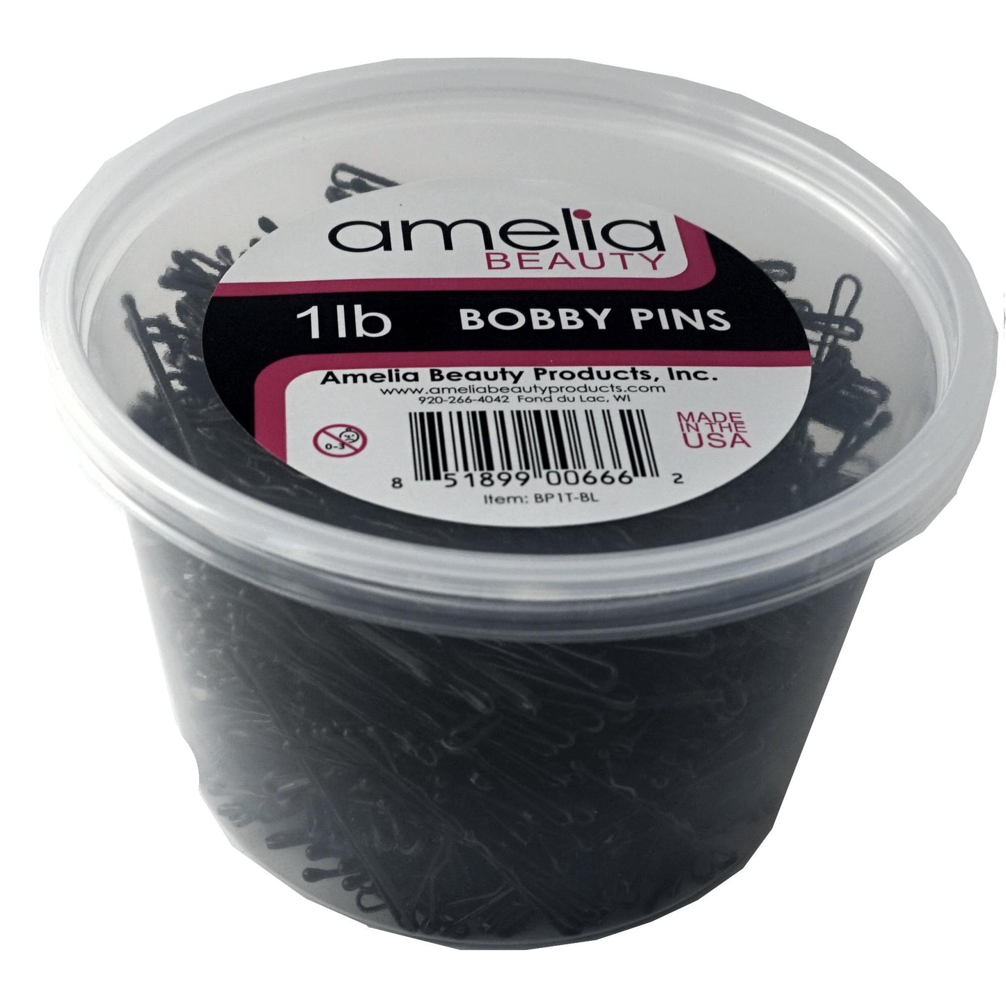 1lb, Black, US Made, Bobby Pins in a Tub