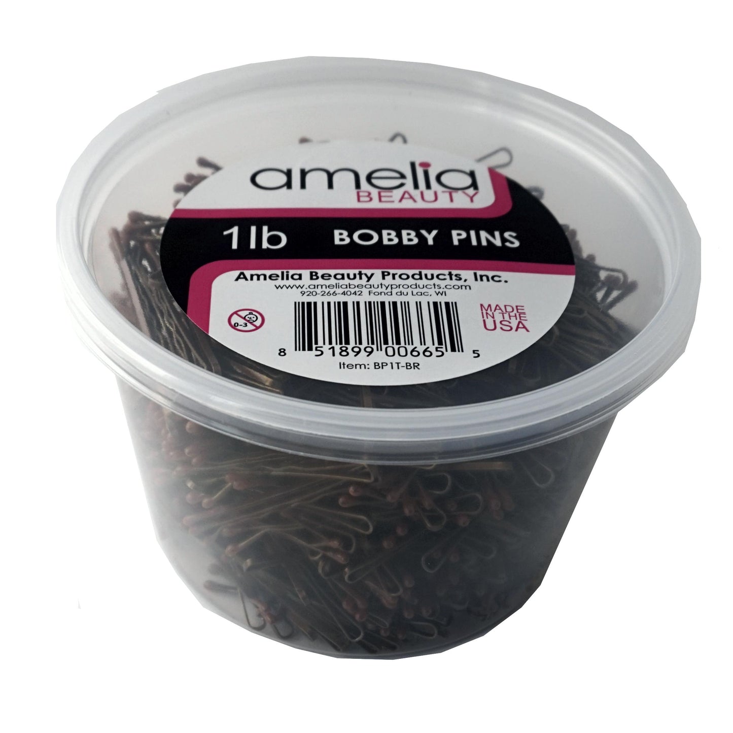 1lb, Brown, US Made, Bobby Pins in a Tub