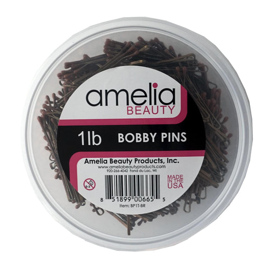 1lb, Brown, US Made, Bobby Pins in a Tub