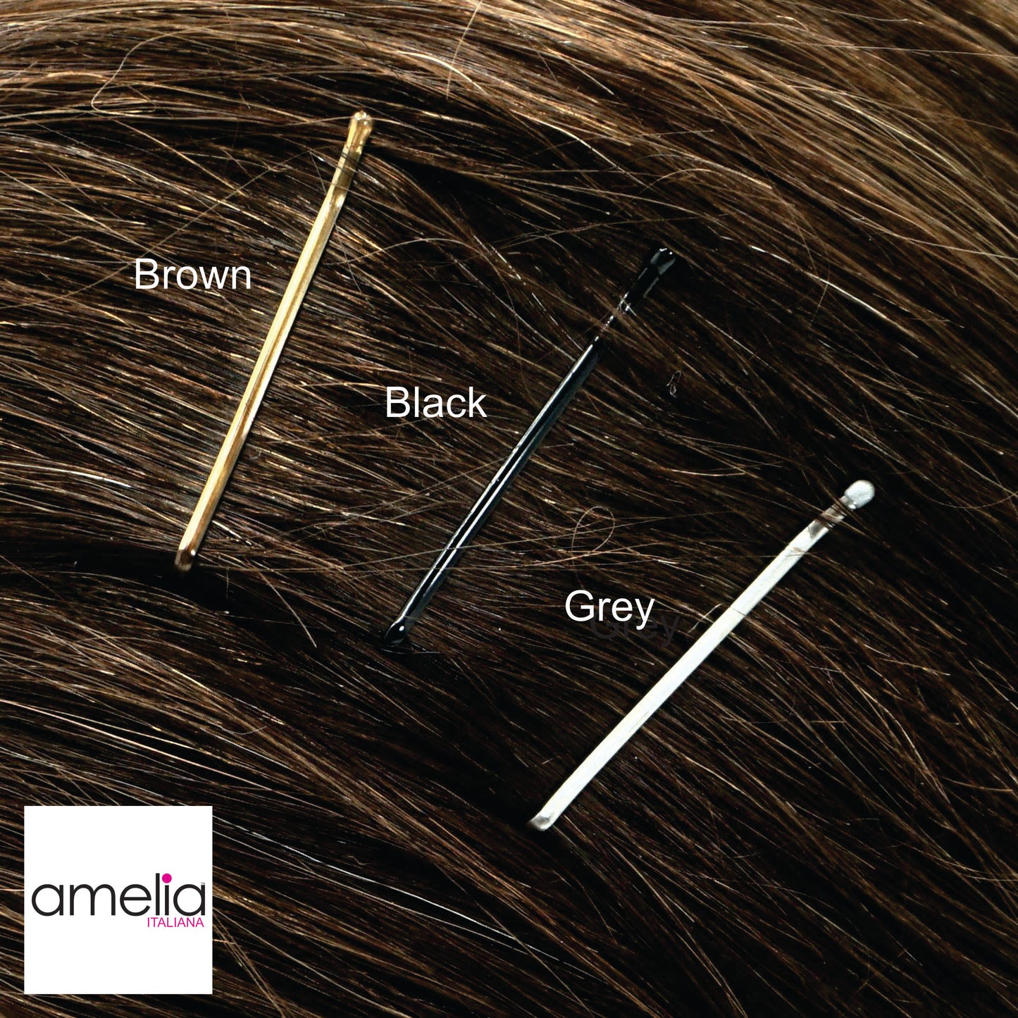 500, Grey, 1.6in (4.0cm), Flat Italian Made Bobby Pins, Recloseable Stay Clean and Organized Container