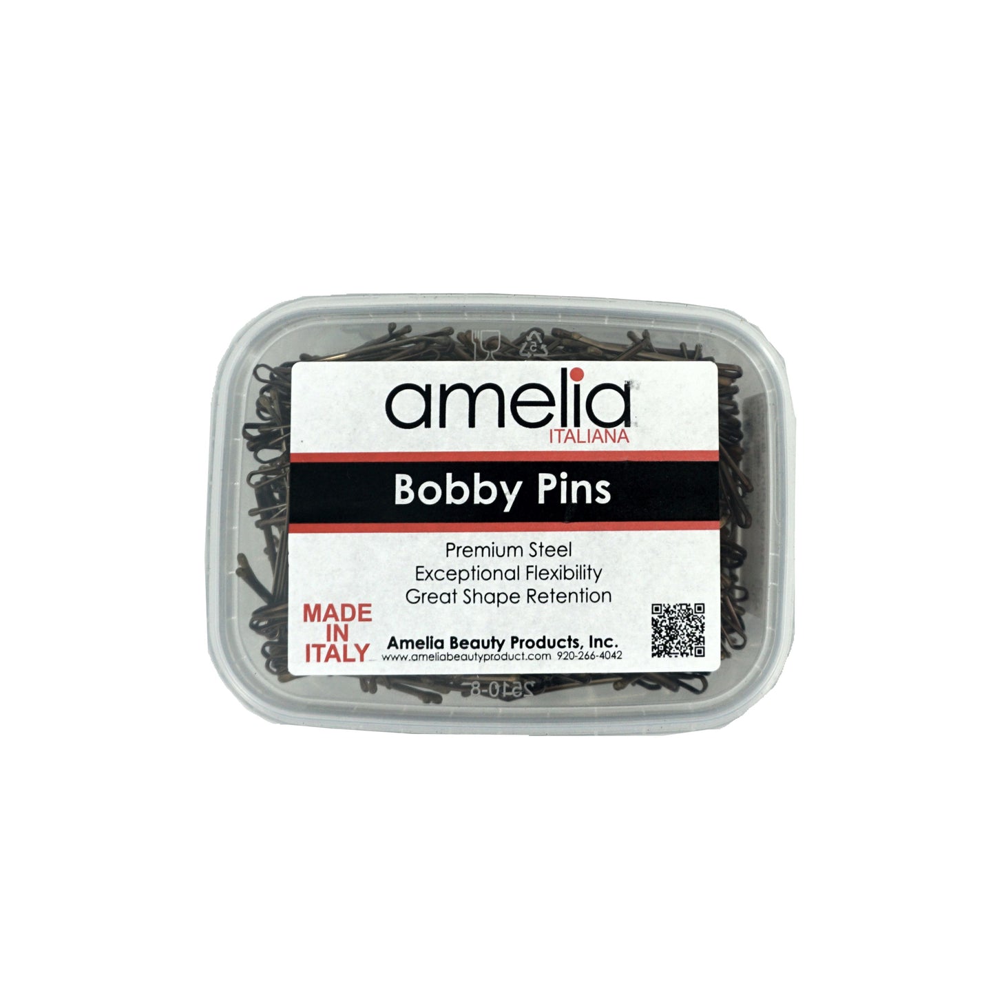 500, Brown, 1.6in (4.0cm), Flat Italian Made Bobby Pins, Recloseable Stay Clean and Organized Container