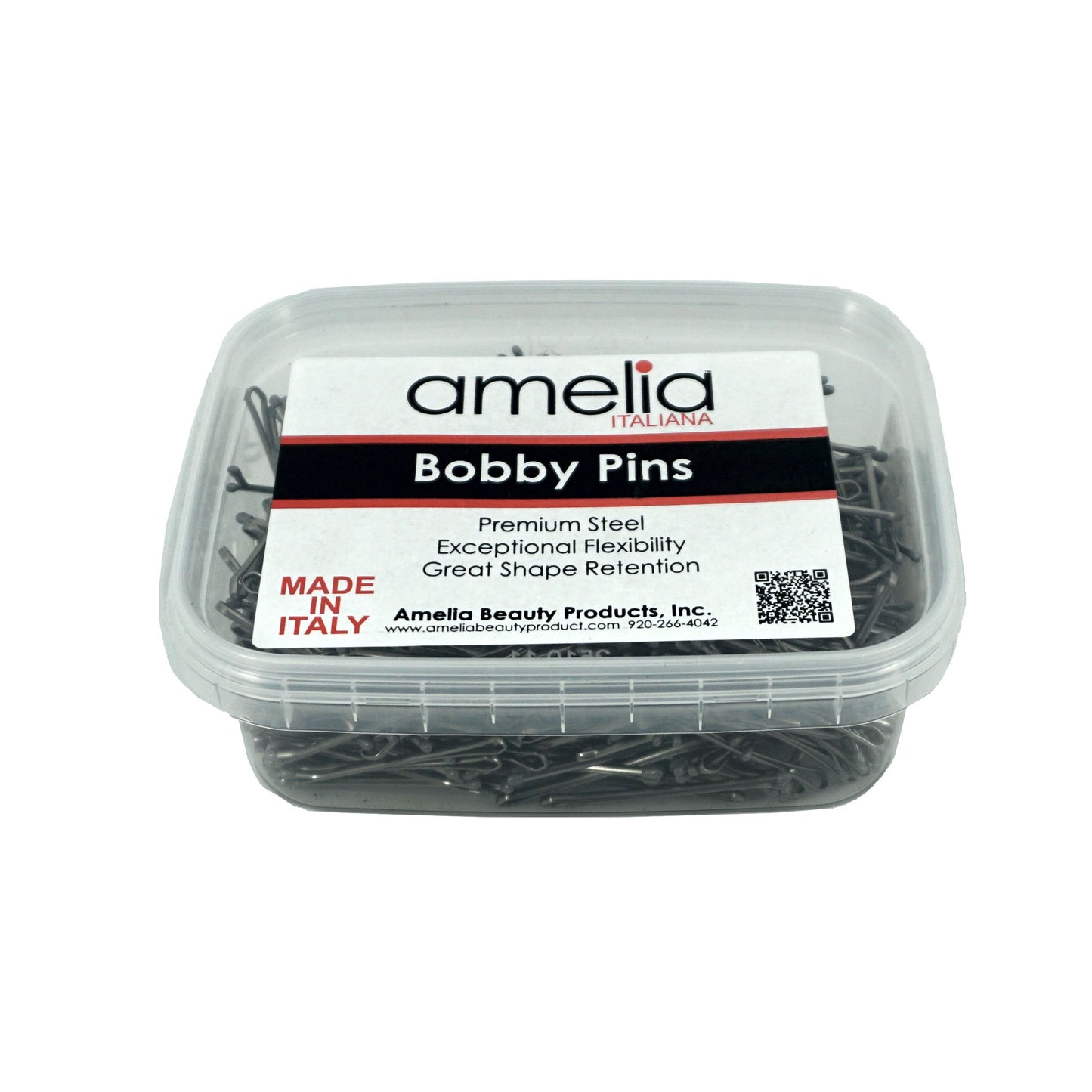 500, Grey, 1.6in (4.0cm), Flat Italian Made Bobby Pins, Recloseable Stay Clean and Organized Container