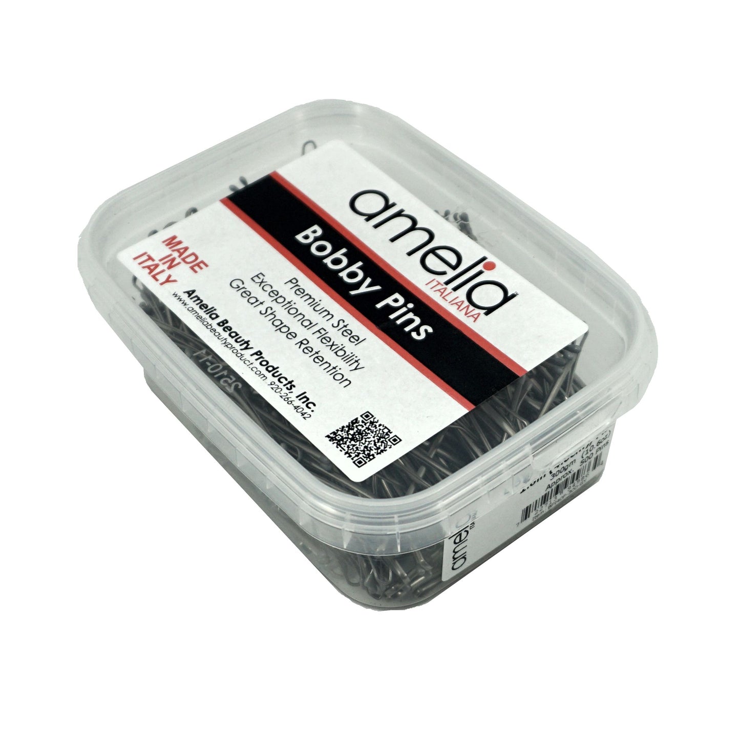 500, Grey, 1.6in (4.0cm), Flat Italian Made Bobby Pins, Recloseable Stay Clean and Organized Container