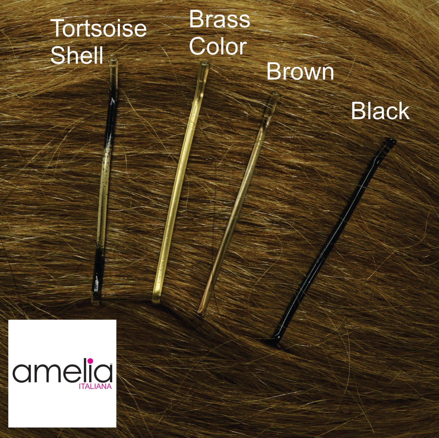 300, Tortoise Color (Brassed/Black), 2.0in (5.0cm), Italian Made Flat Bobby Pins, Recloseable Stay Clean and Organized Container