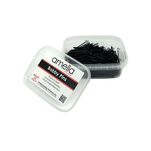 300, Black, 2.0in (5.0cm), Italian Made Flat Bobby Pins, Recloseable Stay Clean and Organized Container