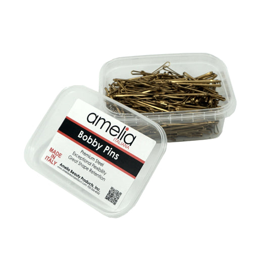 300, Brass Color, 2.0in (5.0cm), Italian Made Flat Bobby Pins, Recloseable Stay Clean and Organized Container