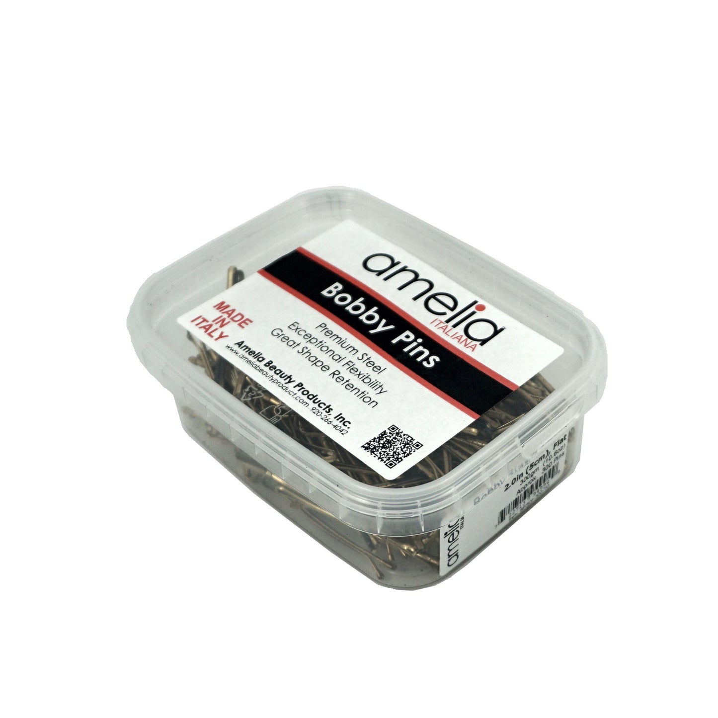 300, Tortoise Color (Brassed/Black), 2.0in (5.0cm), Italian Made Flat Bobby Pins, Recloseable Stay Clean and Organized Container