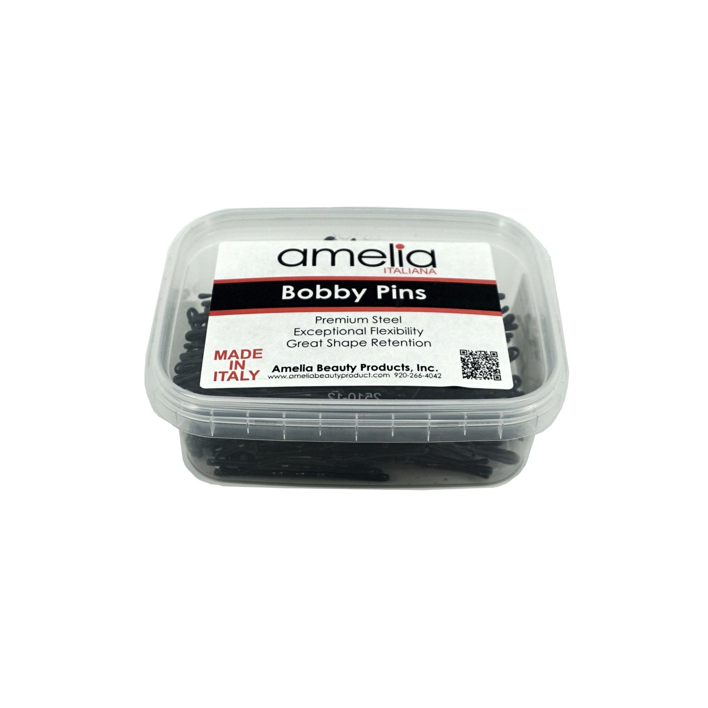 300, Black, 2.0in (5.0cm), Italian Made Bobby Pins, Recloseable Stay Clean and Organized Container