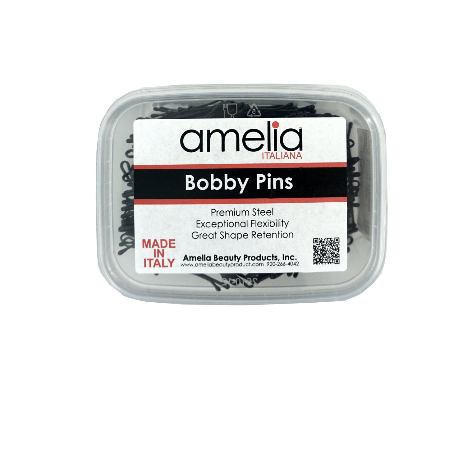 300, Black, 2.0in (5.0cm), Italian Made Bobby Pins, Recloseable Stay Clean and Organized Container