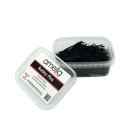 300, Black, 2.0in (5.0cm), Italian Made Bobby Pins, Recloseable Stay Clean and Organized Container