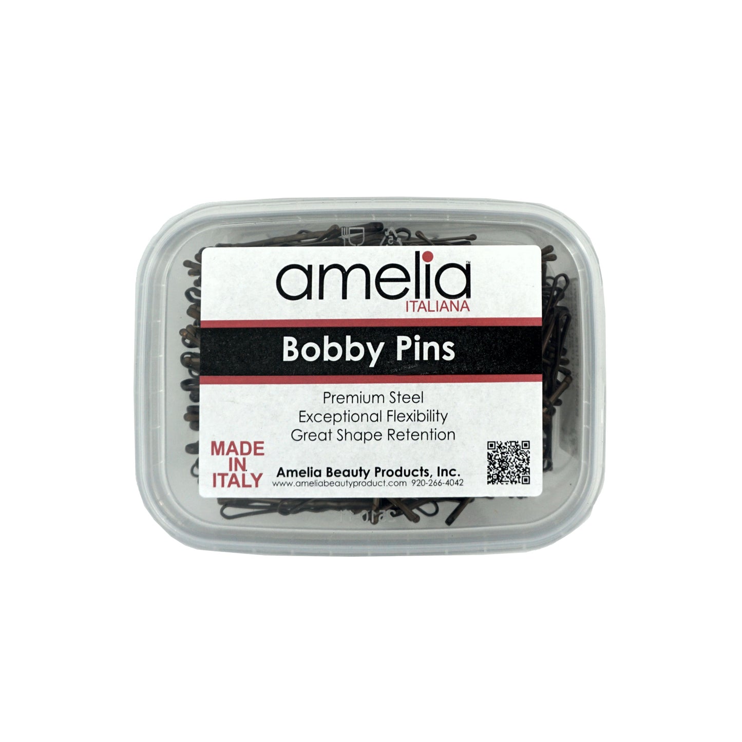 300, Brown, 2.0in (5.0cm), Italian Made Bobby Pins, Recloseable Stay Clean and Organized Container
