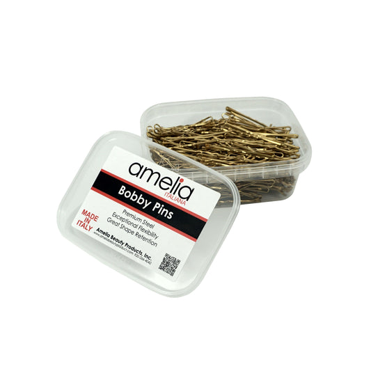 300, Brass Color, 2.0in (5.0cm), Italian Made Bobby Pins, Recloseable Stay Clean and Organized Container