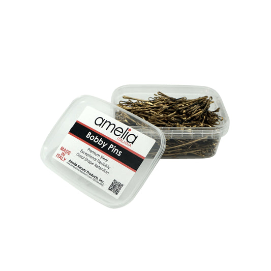 300, Tortoise Color (Brassed/Black), 2.0in (5.0cm), Italian Made Bobby Pins, Recloseable Stay Clean and Organized Container