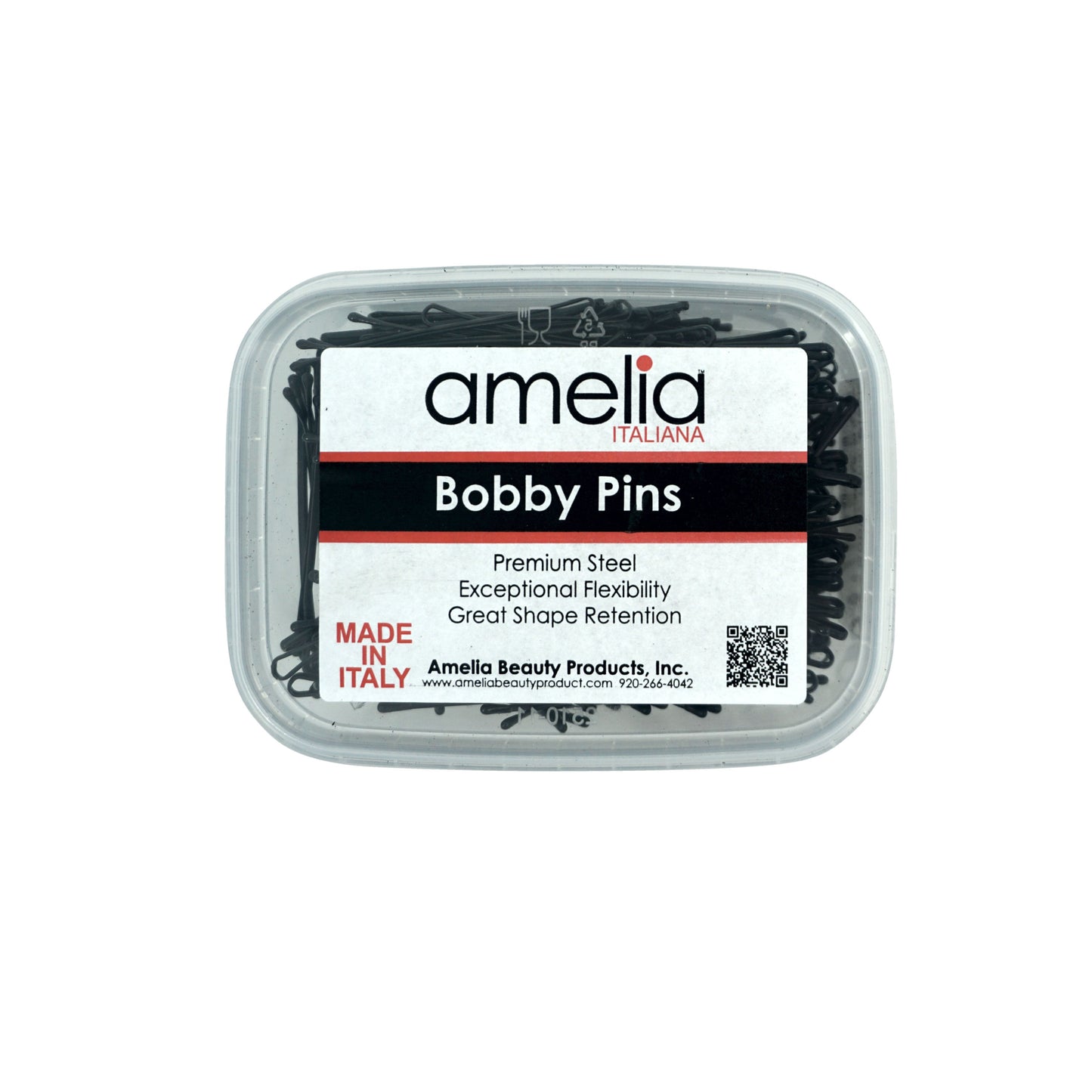 280, Black, 2.4in (6.0cm), Italian Made Flat Bobby Pins, Recloseable Stay Clean and Organized Container