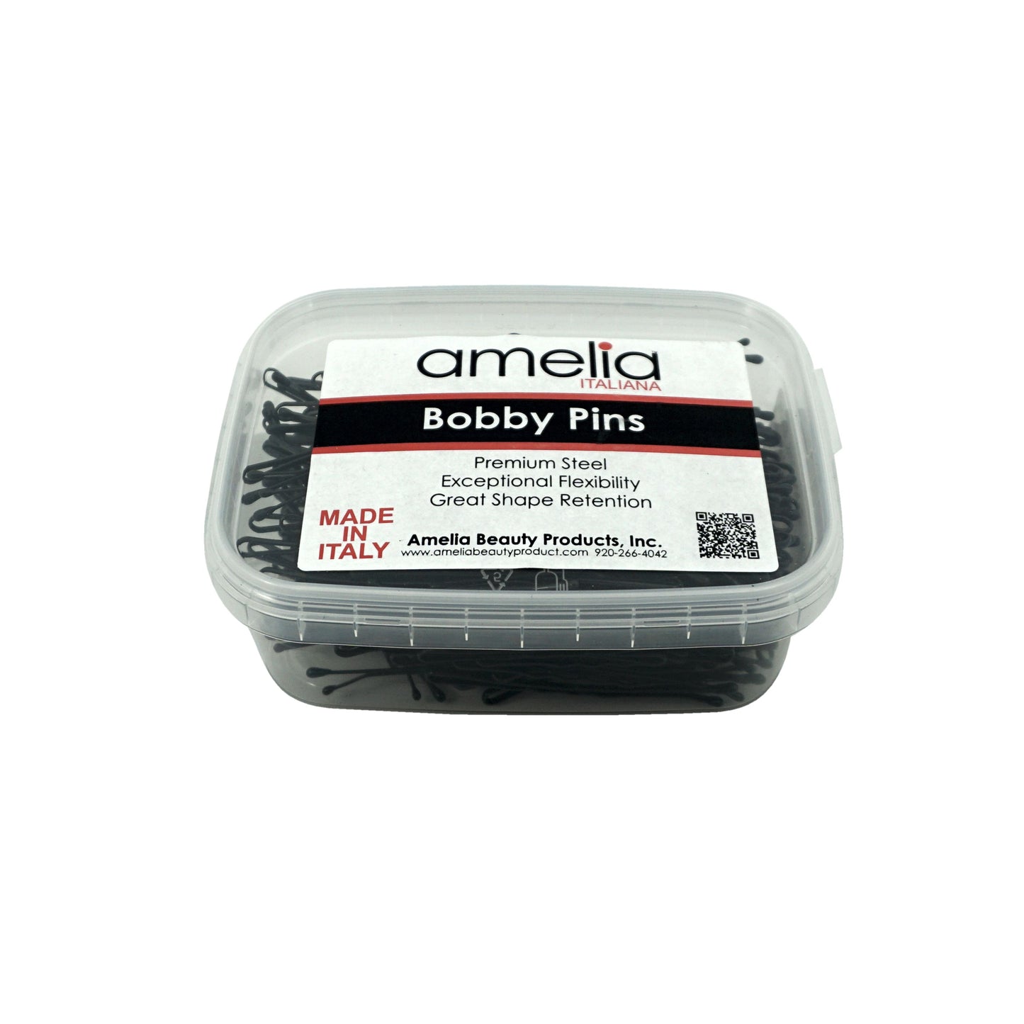 280, Black, 2.4in (6.0cm), Italian Made Bobby Pins, Recloseable Stay Clean and Organized Container