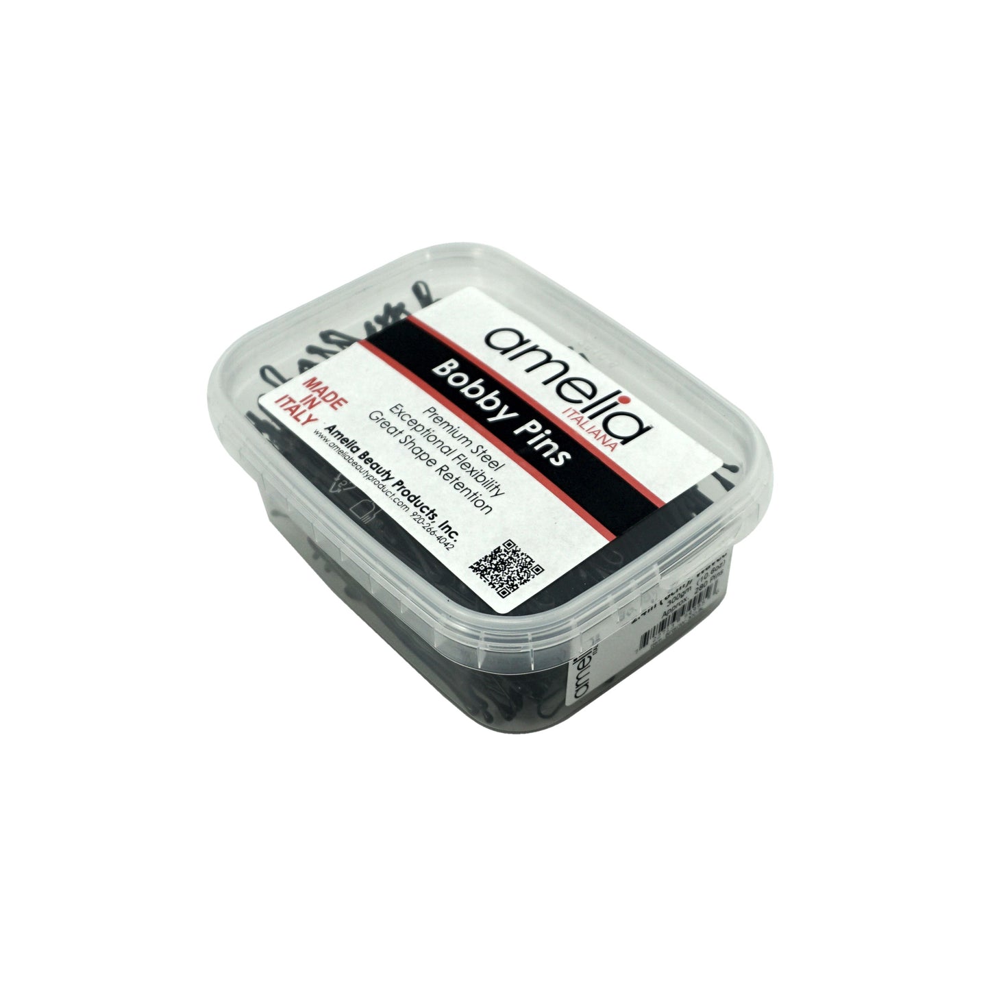 280, Black, 2.4in (6.0cm), Italian Made Bobby Pins, Recloseable Stay Clean and Organized Container