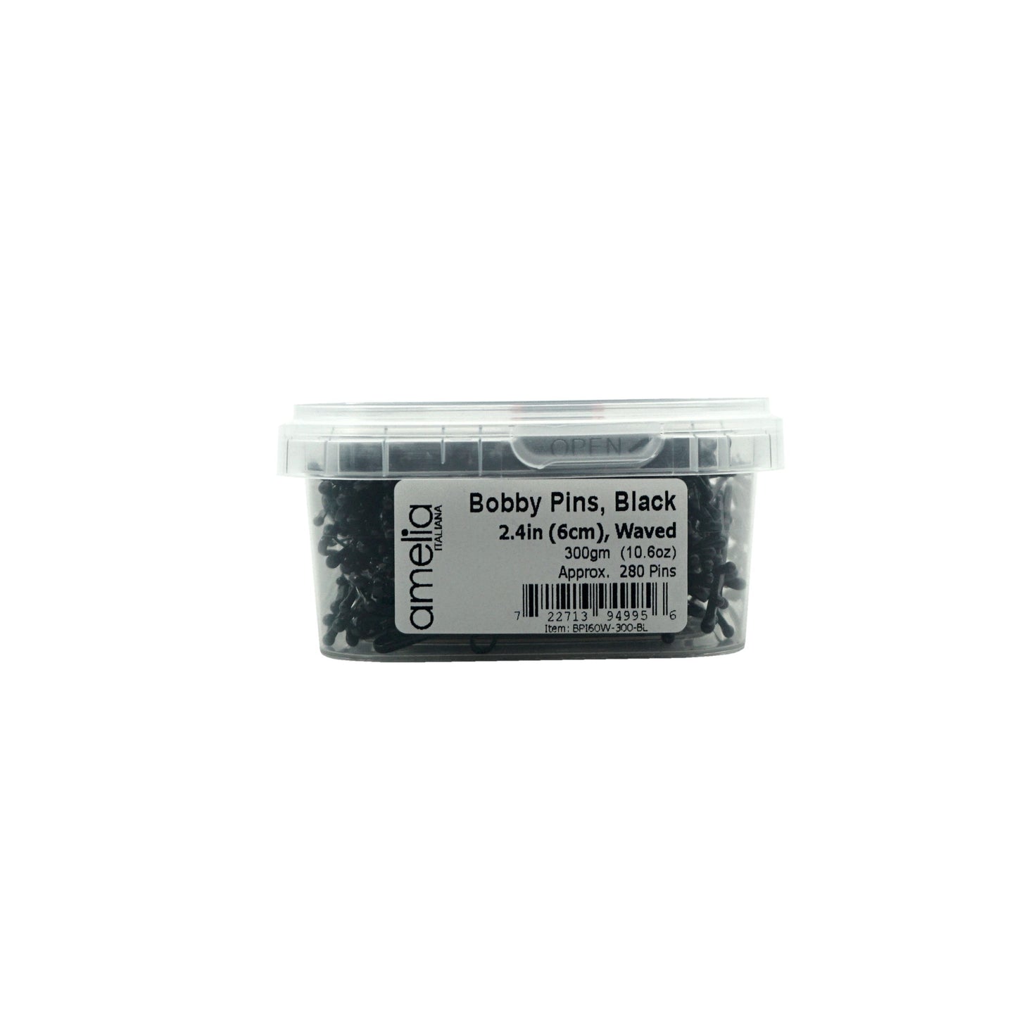 280, Black, 2.4in (6.0cm), Italian Made Bobby Pins, Recloseable Stay Clean and Organized Container
