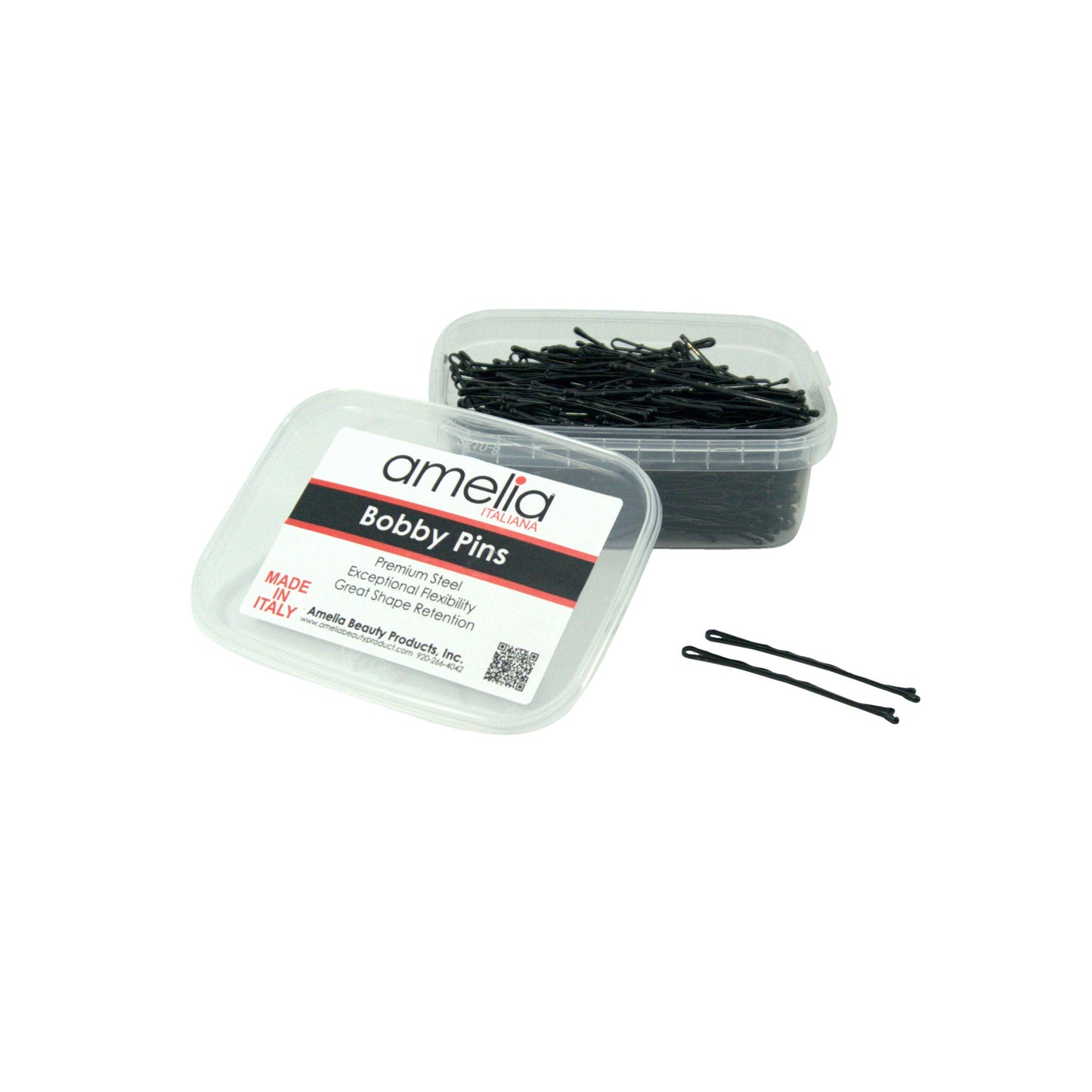 280, Black, 2.4in (6.0cm), Italian Made Bobby Pins, Recloseable Stay Clean and Organized Container