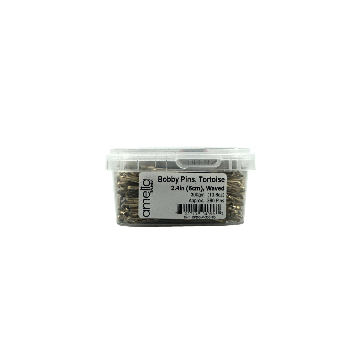 280, Tortoise Shell Color (Brassed/Black), 2.4in (6.0cm), Italian Made Bobby Pins, Recloseable Stay Clean and Organized Container