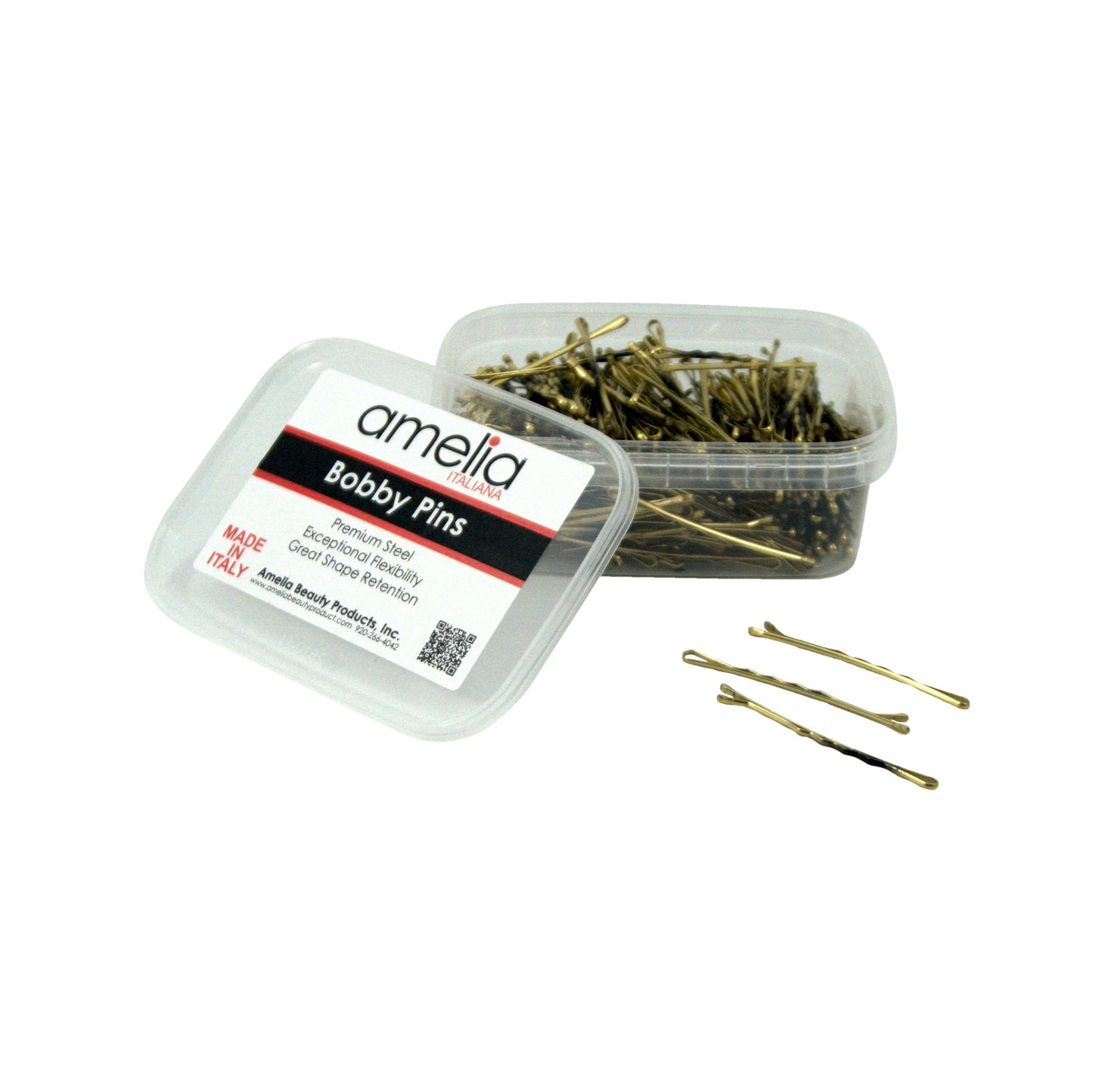280, Tortoise Shell Color (Brassed/Black), 2.4in (6.0cm), Italian Made Bobby Pins, Recloseable Stay Clean and Organized Container