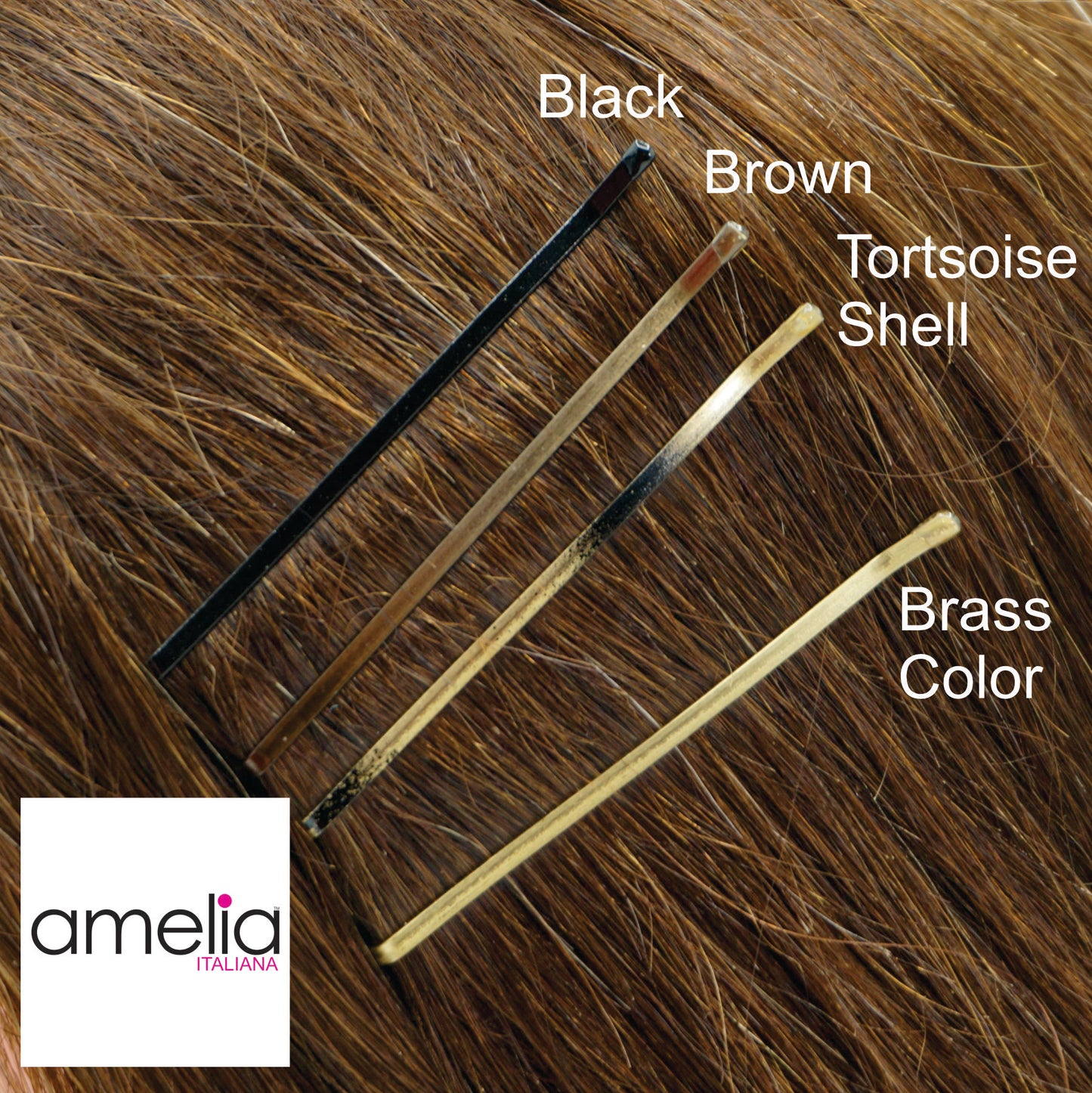 180, Tortoise Shell Color (Brassed/Black), 2.8in (7.0cm), Italian Made Jumbo Flat Bobby Pins, Recloseable Stay Clean and Organized Container