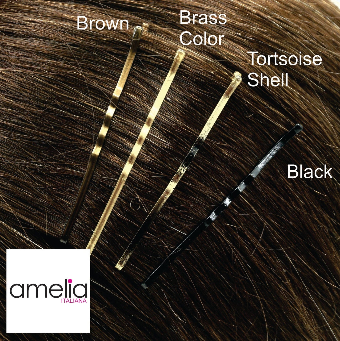 180, Tortoise Shell Color (Brassed/Black), 2.8in (7.0cm), Italian Made Jumbo Bobby Pins, Recloseable Stay Clean and Organized Container